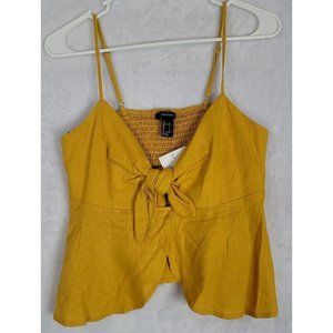Forever 21 Women's Mustard Yellow Faux Knot Crop Top Tank Size Large Linen Blend